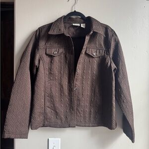 Quilted Chocolate Brown Front Button Shacket M Minimalist Layering Coastal